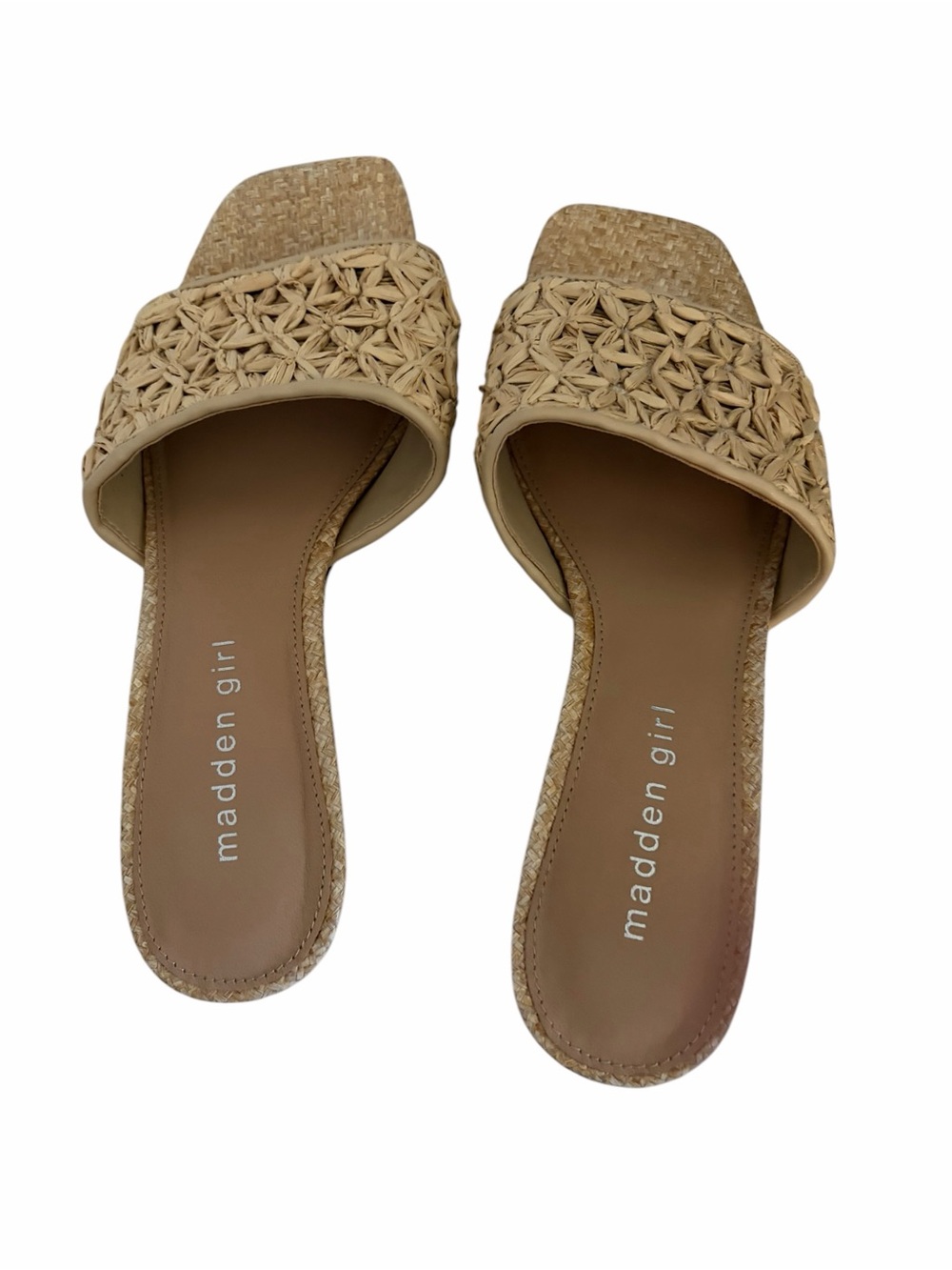 Madden Girl Beige Woven Slide Mules
